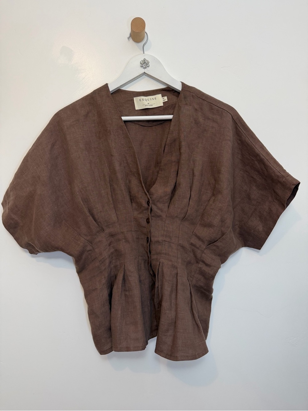 Exquise by Anthr Pleated Brown Women's Blouse